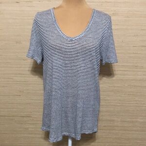 Banana Republic Navy Blue Striped Women's 100% Linen Short Sleeve V-neck Tee